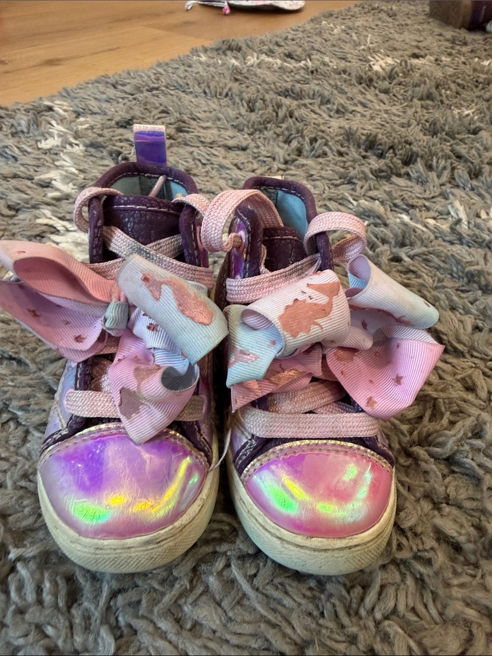 JoJo Siwa Pink and Purple Iridescent High-Top Sneakers with Bow Accents